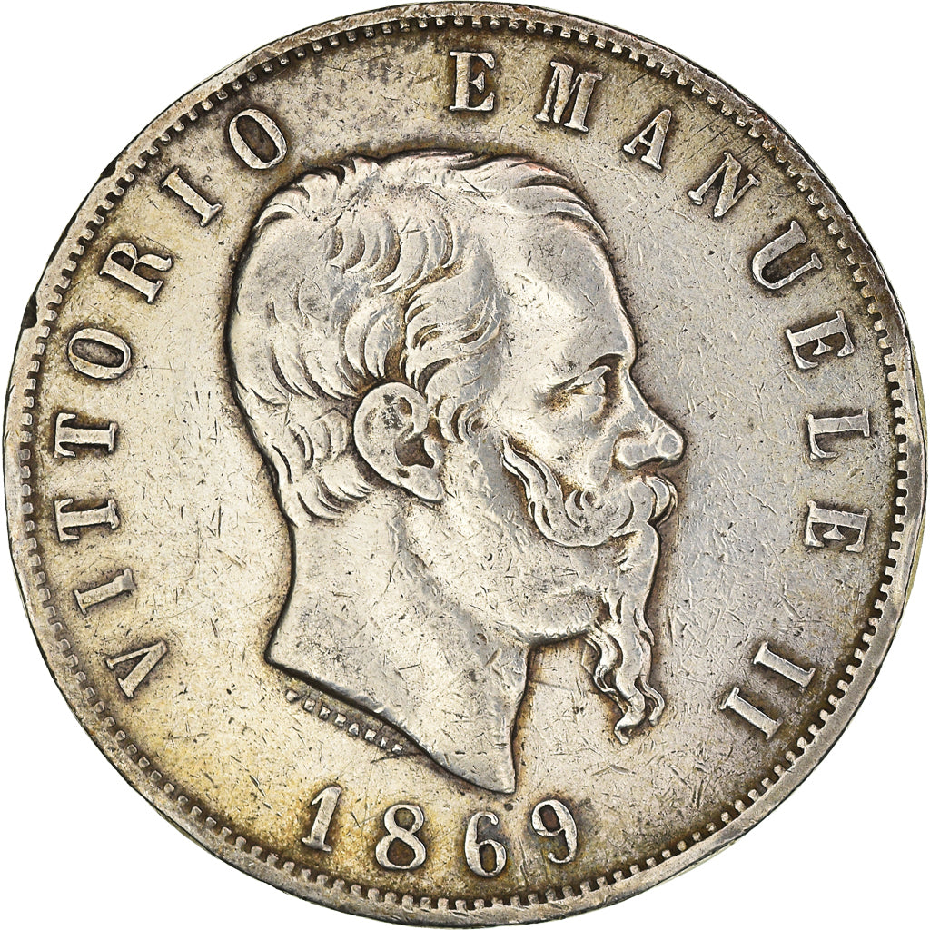 Monnaie, Italie, Vittorio Emanuele II, 5 Lire, 1869, Milan, TB+, Argent, KM:8.3