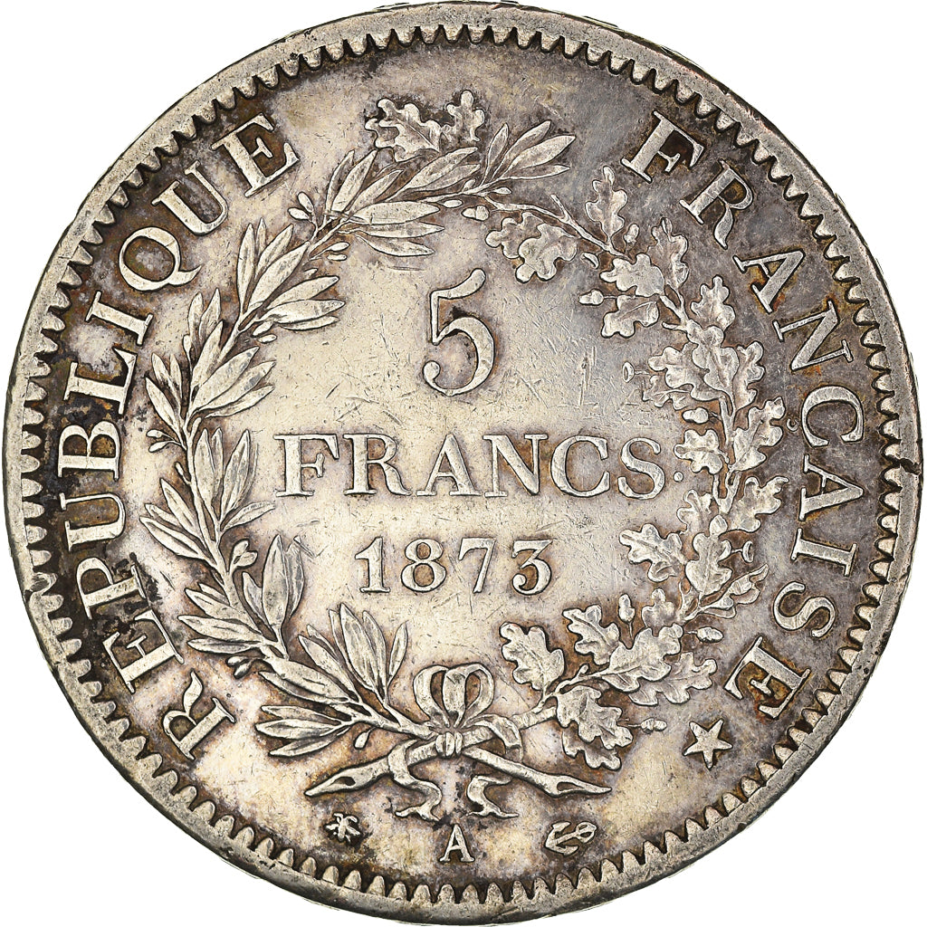 Moeda, França, Hercule, 5 Francs, 1873, Paris, EF(40-45), Prata, KM:820.1