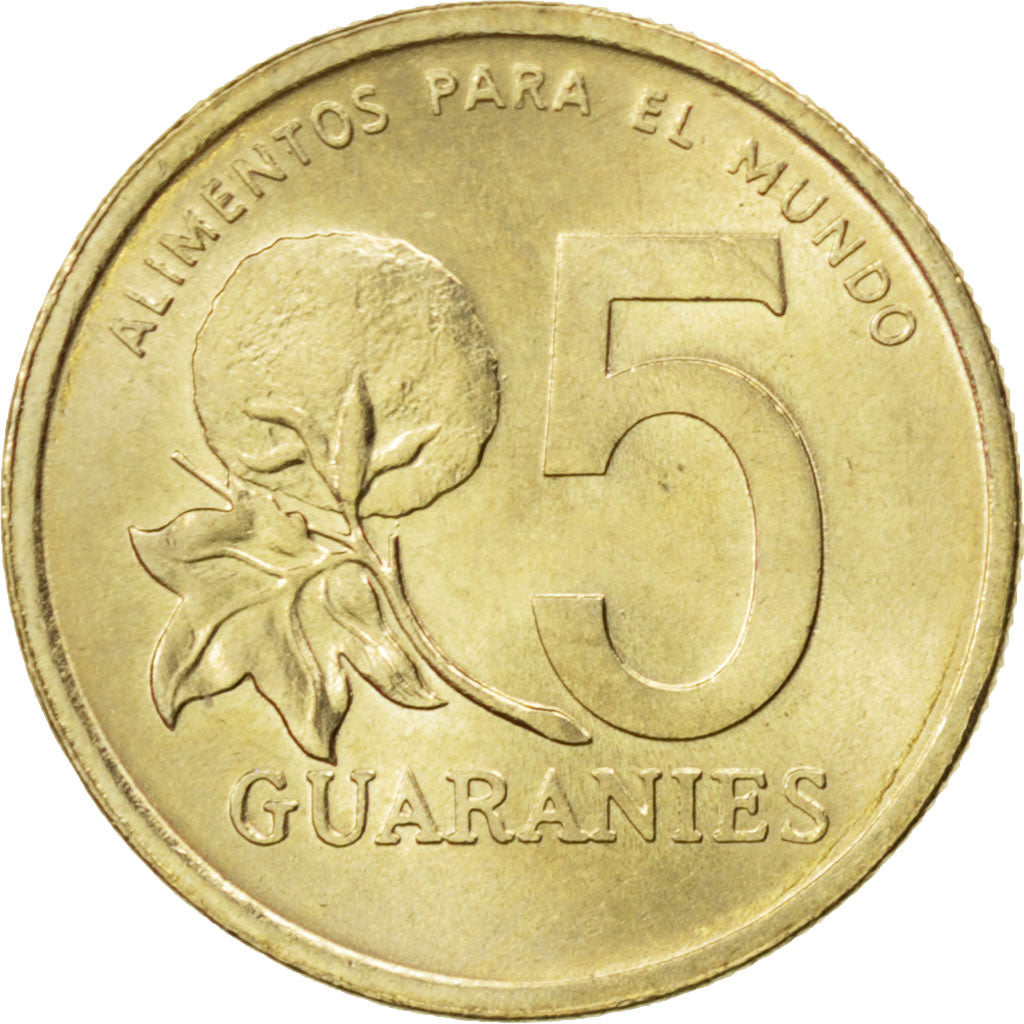 PARAGUAY, 5 Guaranies, 1992, KM #166a, MS(63), Nickel-Bronze, 16.97, 2.00