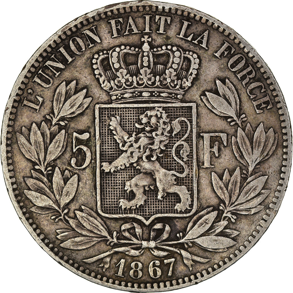 Coin, Belgium, Leopold II, 5 Francs, 5 Frank, 1867, VF(30-35), Silver, KM:24