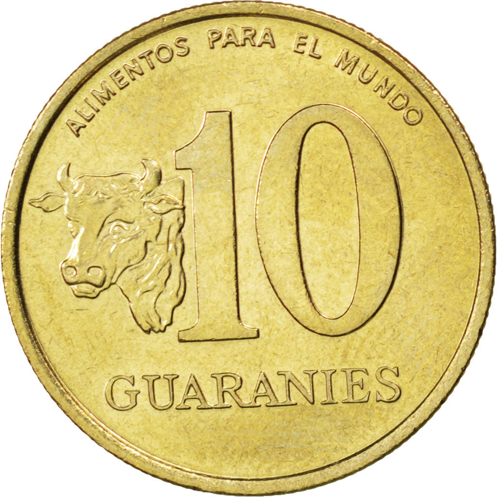 PARAGUAY, 10 Guaranies, 1990, KM #178, MS(63), Nickel-Bronze, 19.34, 2.83
