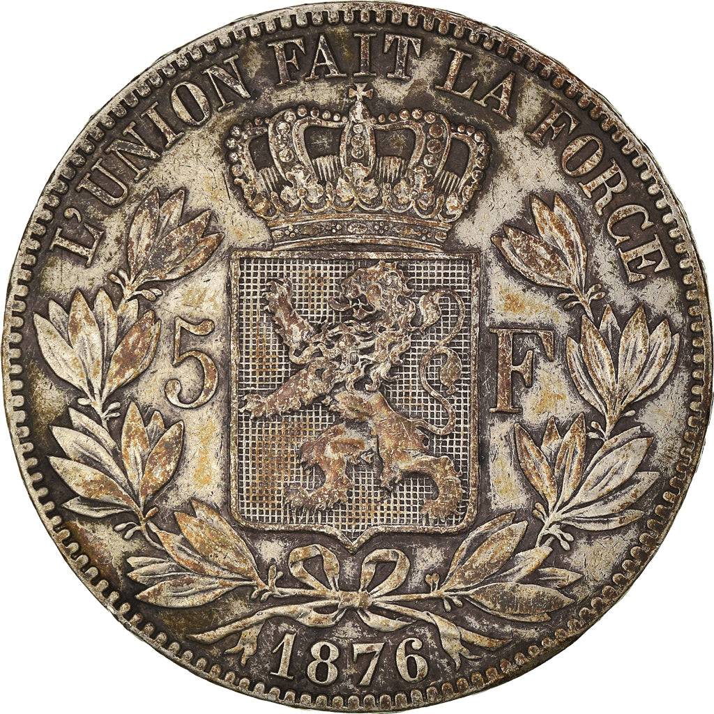 Coin, Belgium, Leopold II, 5 Francs, 5 Frank, 1876, EF(40-45), Silver, KM:24