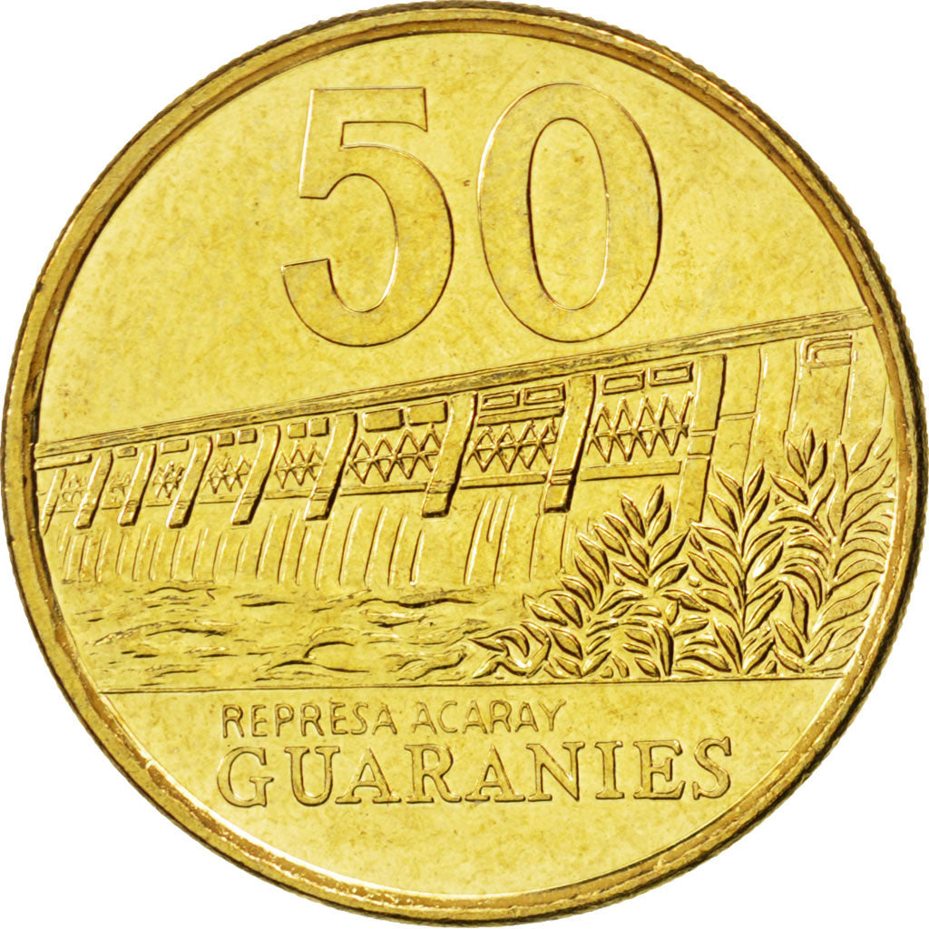 PARAGUAY, 50 Guaranies, 1995, KM #191a, MS(63), Brass Plated Steel, 3.73