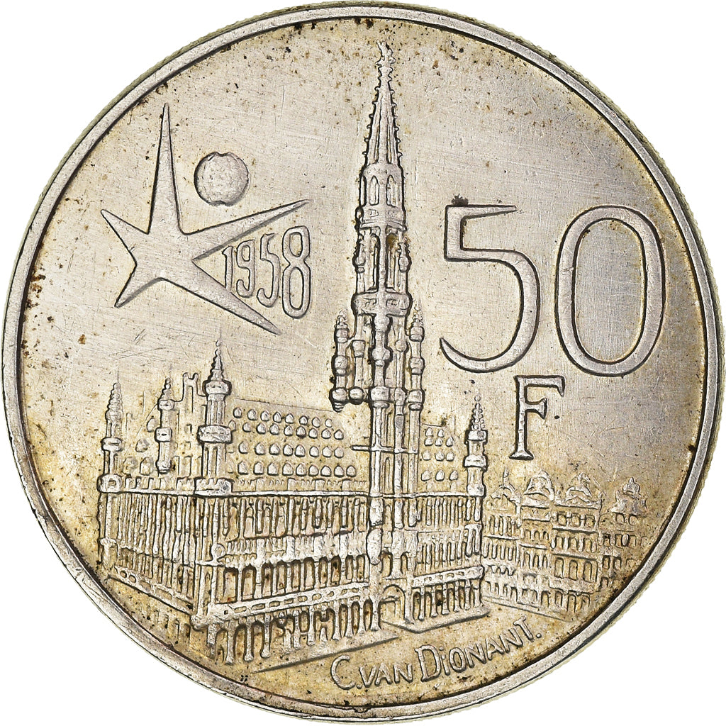 Coin, Belgium, Baudouin I, 50 Francs, 50 Frank, 1958, EF(40-45), Silver