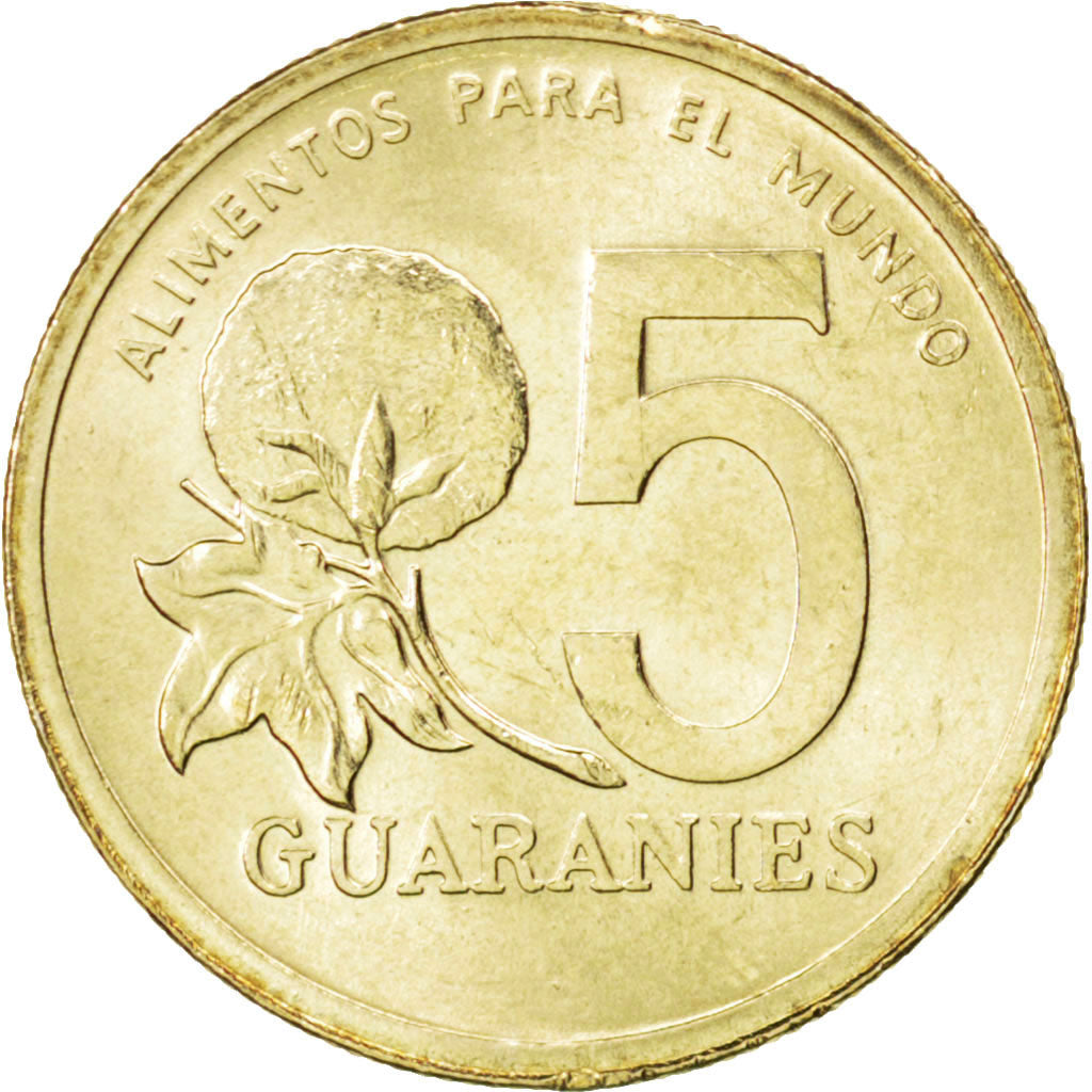 PARAGUAY, 5 Guaranies, 1992, KM #166a, MS(63), Nickel-Bronze, 16.97, 1.99