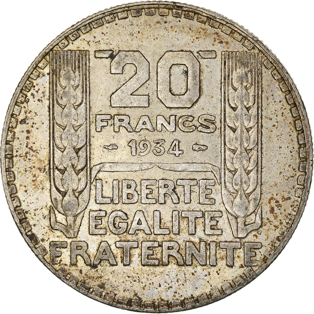Moneta, Francja, Turin, 20 Francs, 1934, Paris, AU(50-53), Srebro, KM:879