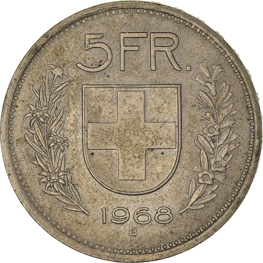 Coin, Switzerland, 5 Francs, 1968, Bern, EF(40-45), Copper-nickel, KM:40a.1