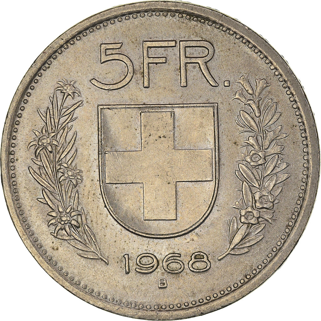 Coin, Switzerland, 5 Francs, 1968, Bern, EF(40-45), Copper-nickel, KM:40a.1