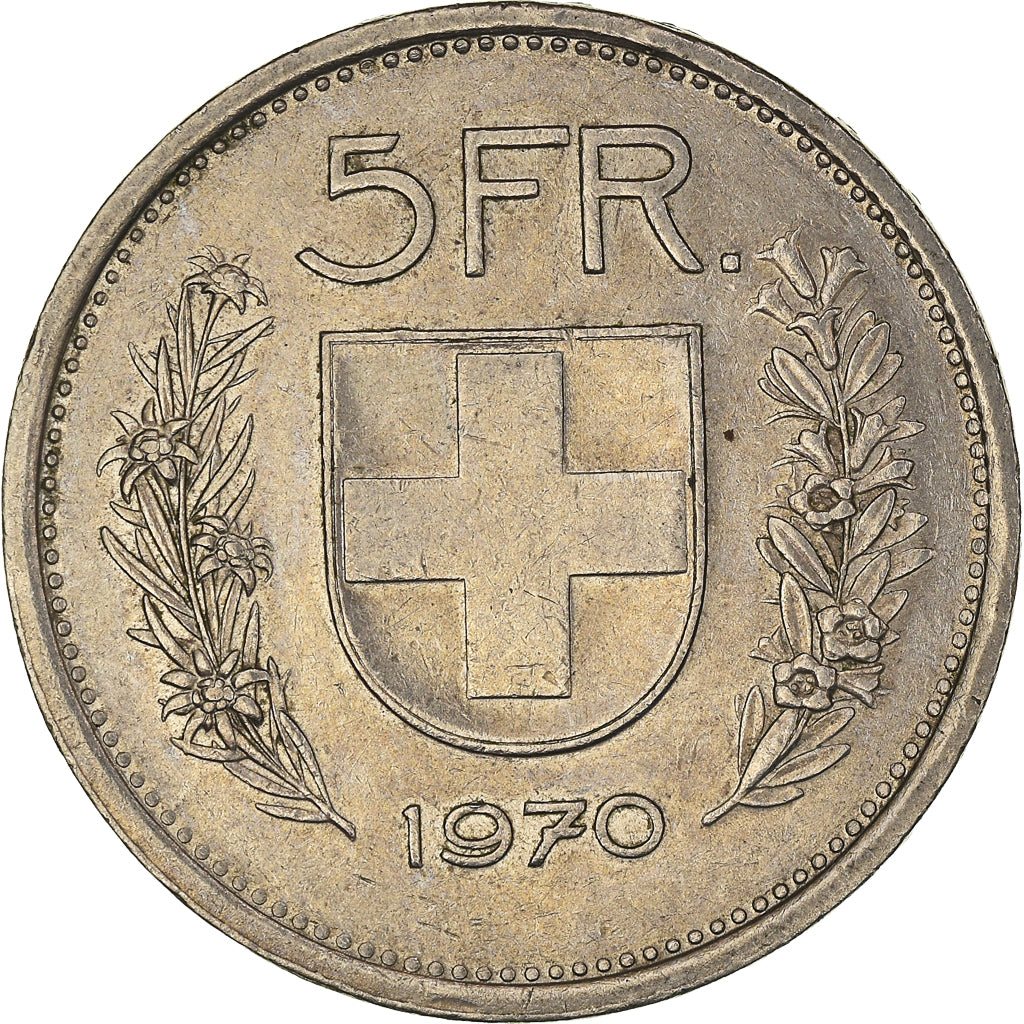 Coin, Switzerland, 5 Francs, 1970, Bern, EF(40-45), Copper-nickel, KM:40a.1