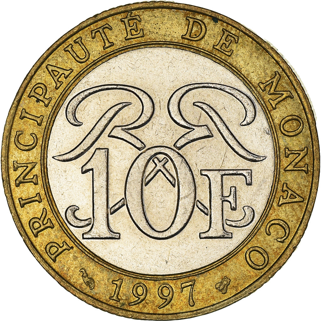 Coin, Monaco, Rainier III, 10 Francs, 1997, AU(55-58), Bi-Metallic, KM:163