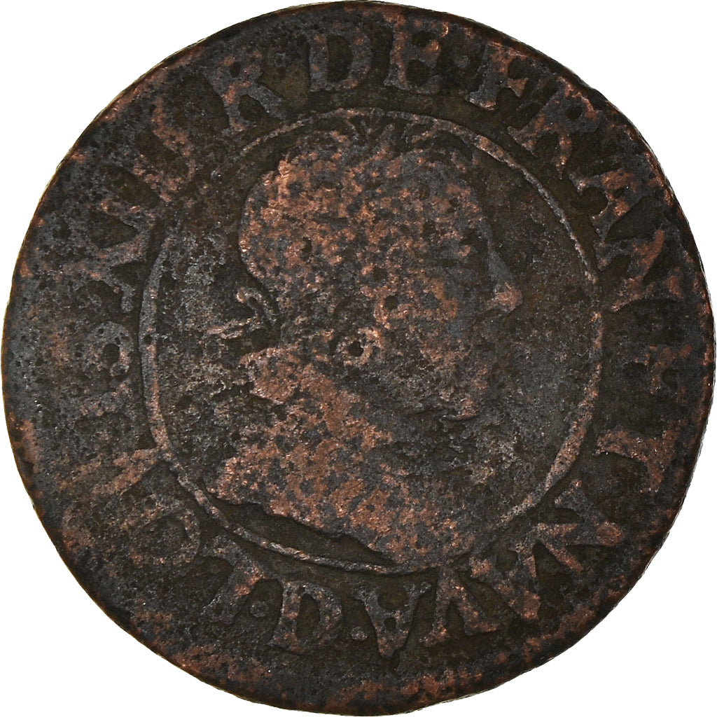 Moneta, Francja, Louis XIII, Double Tournois, Lyon, VF(20-25), Miedź, KM:61.2