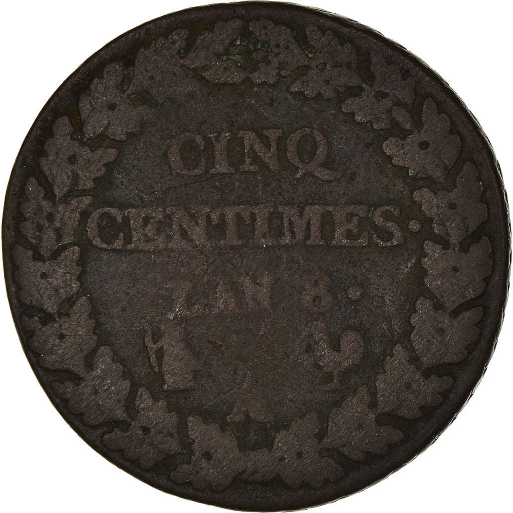 Moneta, Francia, Dupré, 5 Centimes, 1799, Paris, B+, Bronzo, KM:640.1