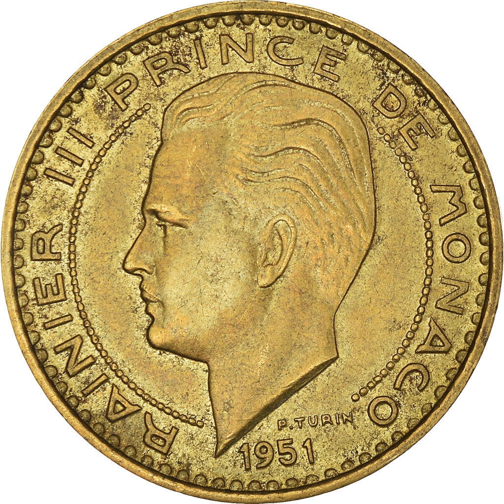 Munten, Monaco, Rainier III, 20 Francs, Vingt, 1951, ZF+, Aluminum-Bronze