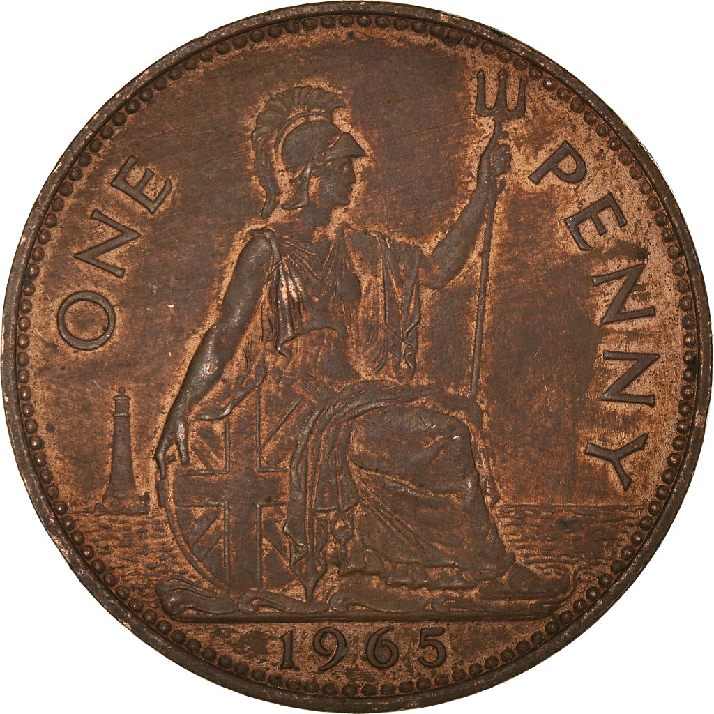 Coin, Great Britain, Elizabeth II, Penny, 1965, AU(50-53), Bronze, KM:897