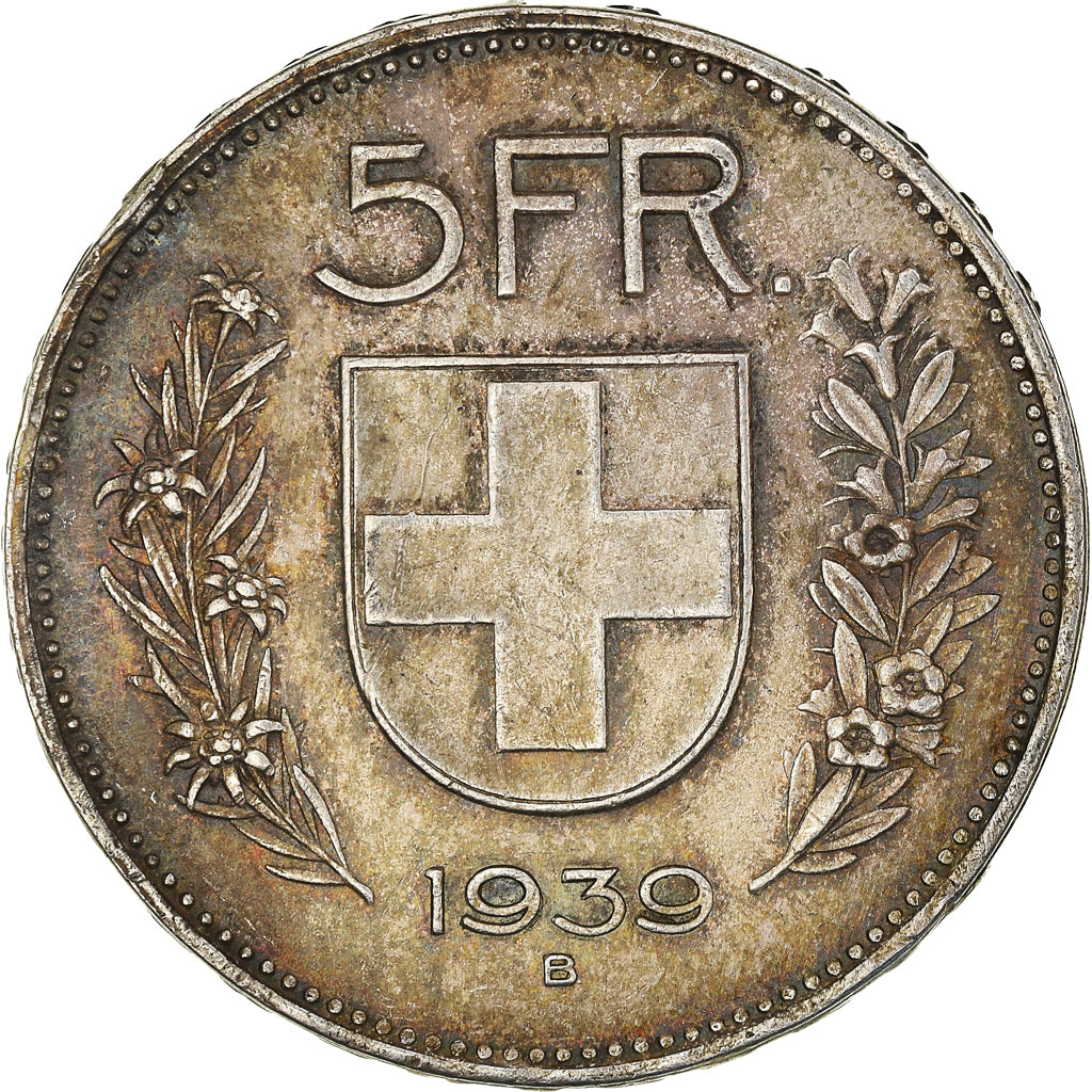 Coin, Switzerland, 5 Francs, 1939, Bern, EF(40-45), Silver, KM:40