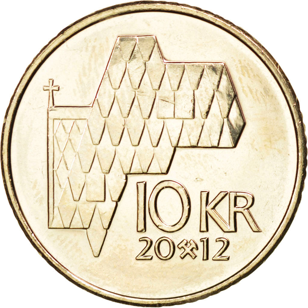 NORWAY, 10 Kroner, 2012, KM #457, MS(63), Nickel-Brass, 24, 6.83