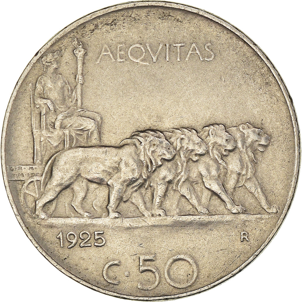 Coin, Italy, Vittorio Emanuele III, 50 Centesimi, 1925, Rome, AU(50-53), Nickel