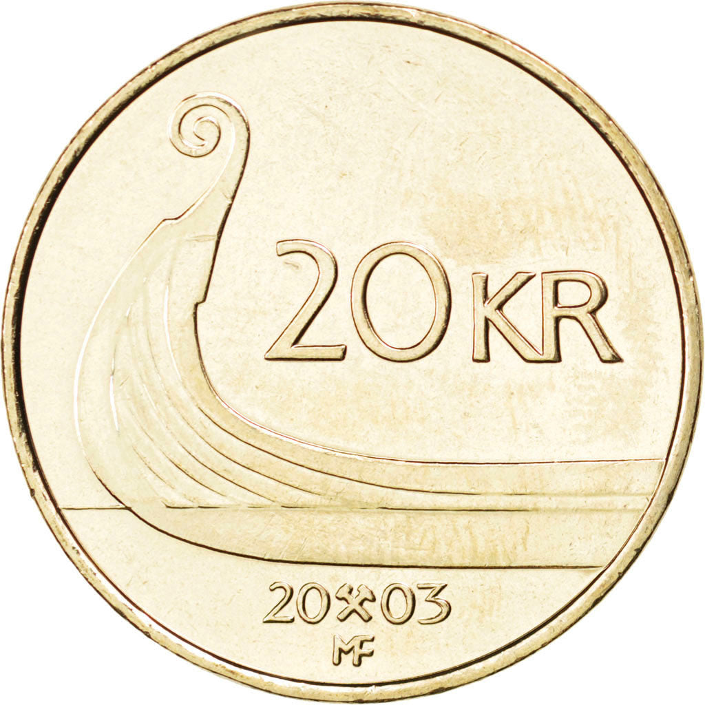 NORWAY, 20 Kroner, 2003, KM #453, MS(63), Nickel-Brass, 27.5, 9.89