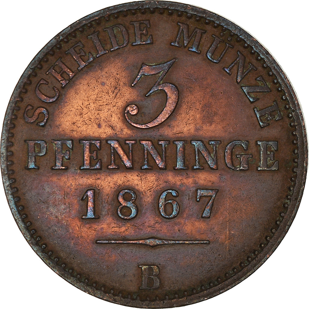Münze, Deutsch Staaten, PRUSSIA, Wilhelm I, 3 Pfennig, 1867, Breslau, SS+