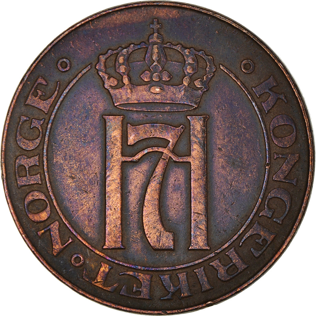 Moneda, Noruega, Haakon VII, 5 Öre, 1921, Kongsberg, MBC, Bronce, KM:368