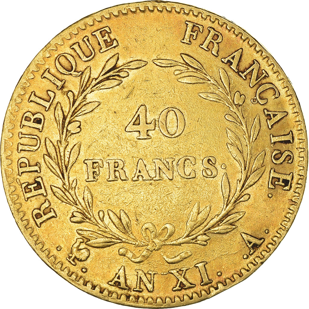 Moneta, Francja, Napoléon I, 40 Francs, An XI, Paris, AU(50-53), Złoto