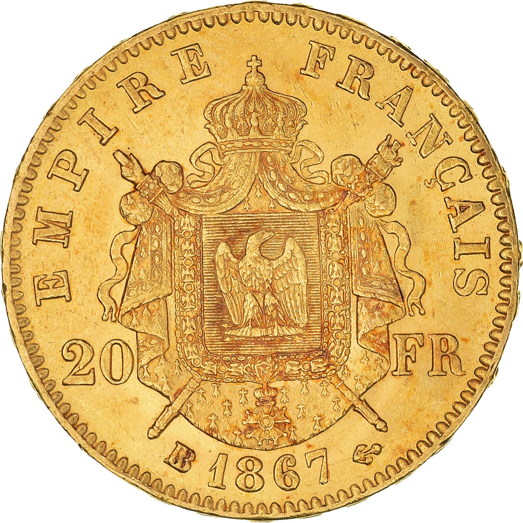 Moneta, Francja, Napoleon III, 20 Francs, 1867, Strasbourg, AU(55-58), Złoto