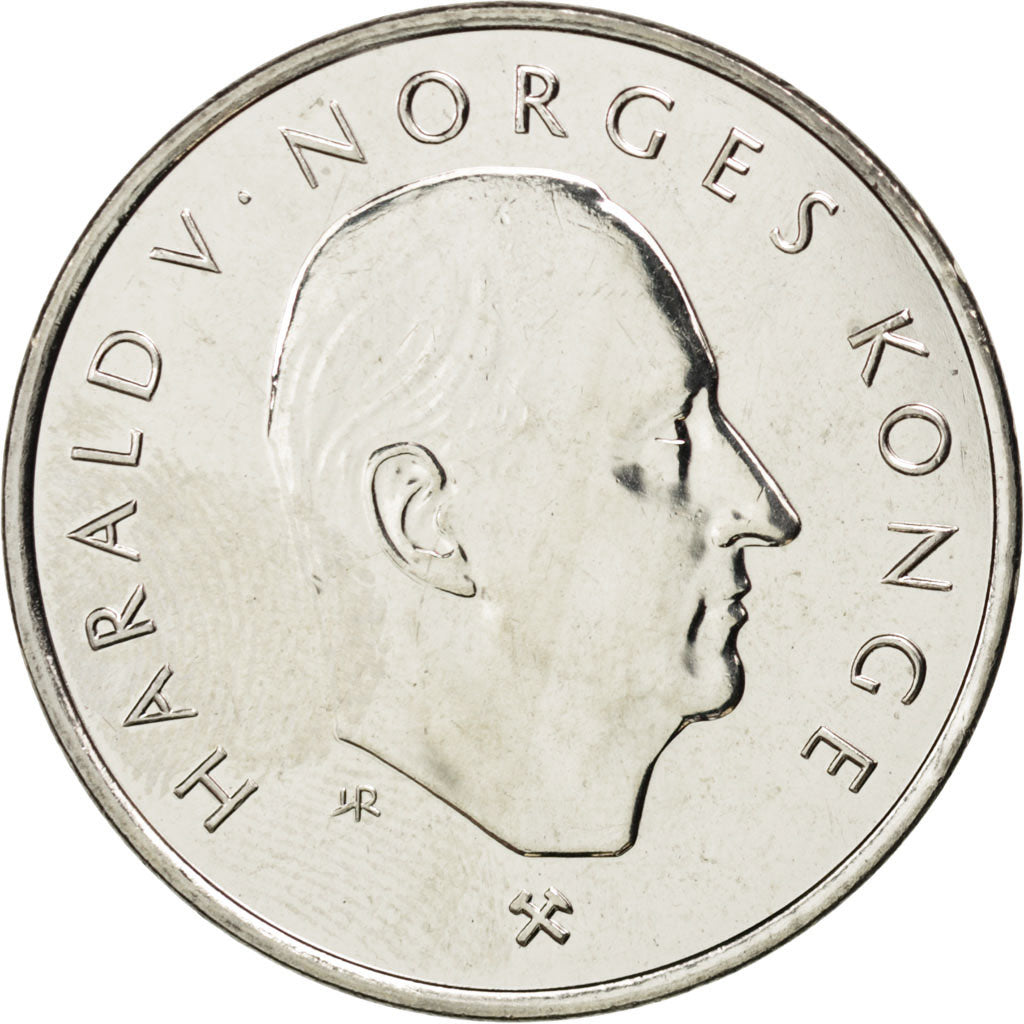NORWAY, 5 Kroner, 1995, KM #456, MS(63), Copper-Nickel, 29.5, 11.36
