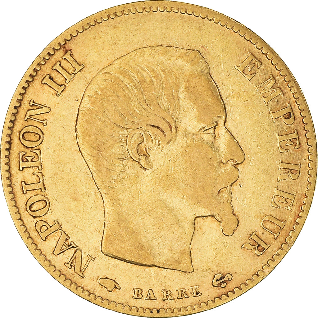 Moneta, Francia, Napoleon III, 10 Francs, 1859, Paris, MB+, Oro, KM:784.3