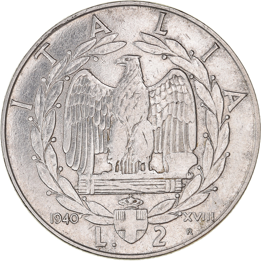 Coin, Italy, Vittorio Emanuele III, 2 Lire, 1940, Rome, AU(50-53), Stainless