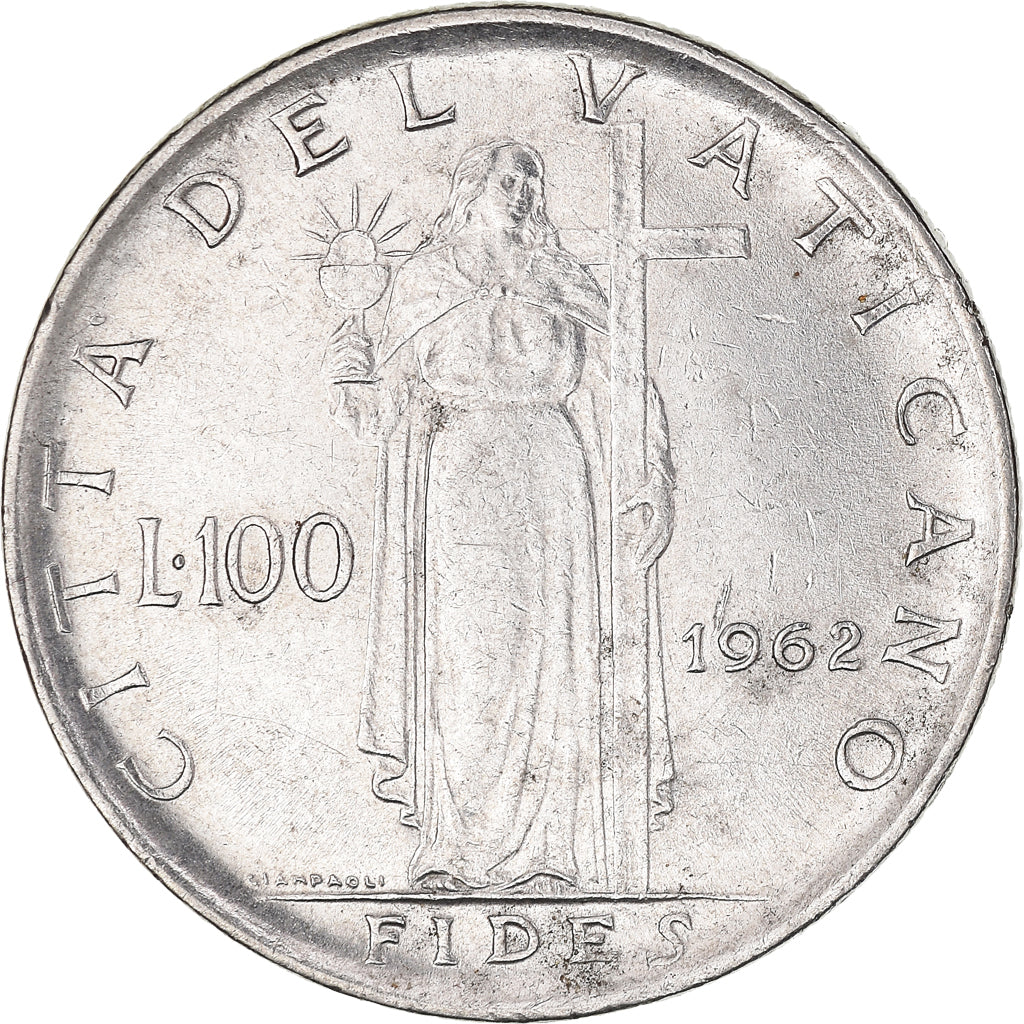 Moeda, CIDADE DO VATICANO, John XXIII, 100 Lire, 1962, AU(50-53), Aço