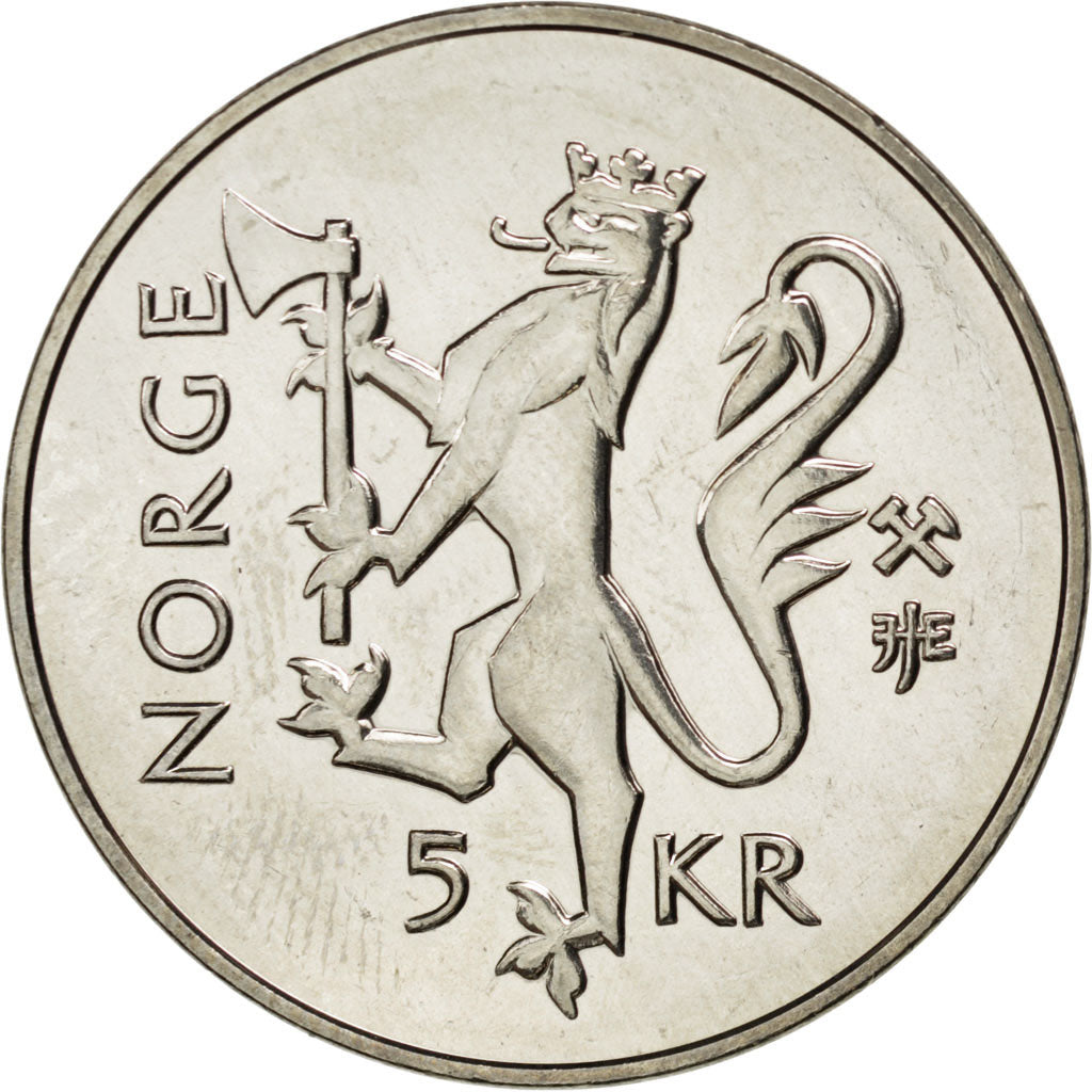 NORWAY, 5 Kroner, 1997, KM #461, MS(63), Copper-Nickel, 29.5, 11.39