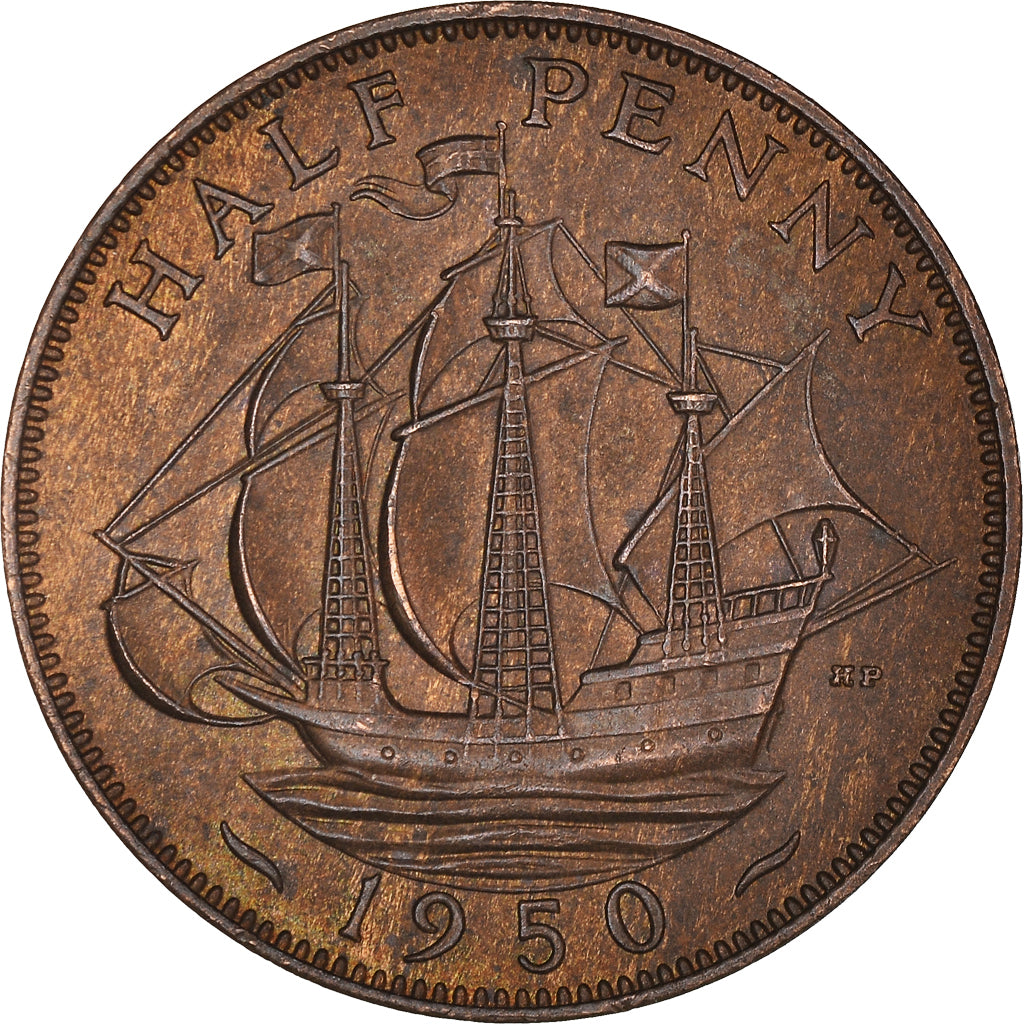 Coin, Great Britain, George VI, 1/2 Penny, 1950, AU(50-53), Bronze, KM:868