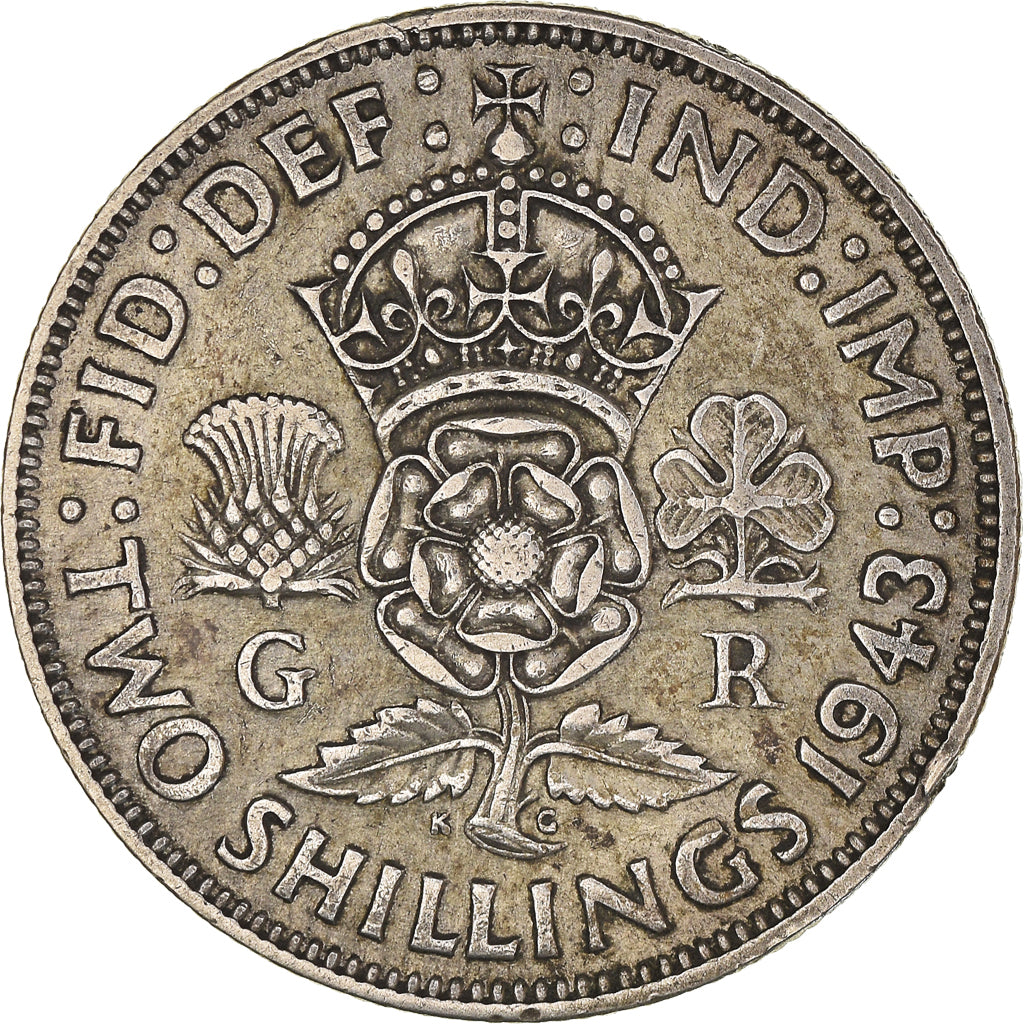 Coin, Great Britain, George VI, Florin, Two Shillings, 1943, EF(40-45), Silver