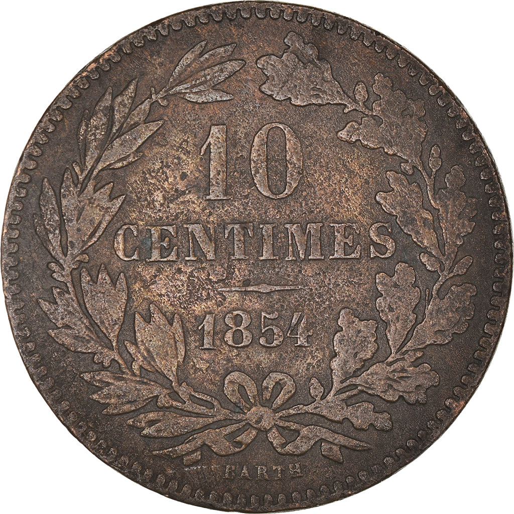 Coin, Luxembourg, William III, 10 Centimes, 1854, Utrecht, VF(30-35), Bronze