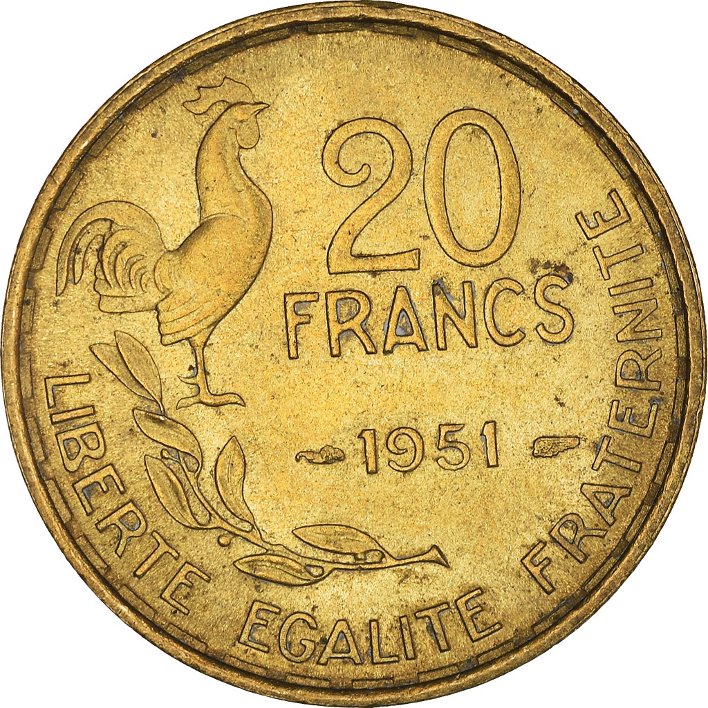 Coin, France, Guiraud, 20 Francs, 1951, Paris, AU(55-58), Aluminum-Bronze