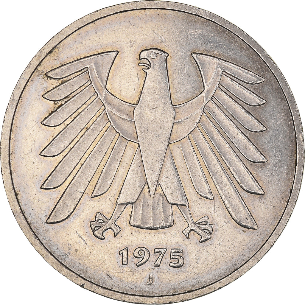 Moeda, ALEMANHA - REPÚBLICA FEDERAL, 5 Mark, 1975, Hamburg, AU(50-53), Níquel