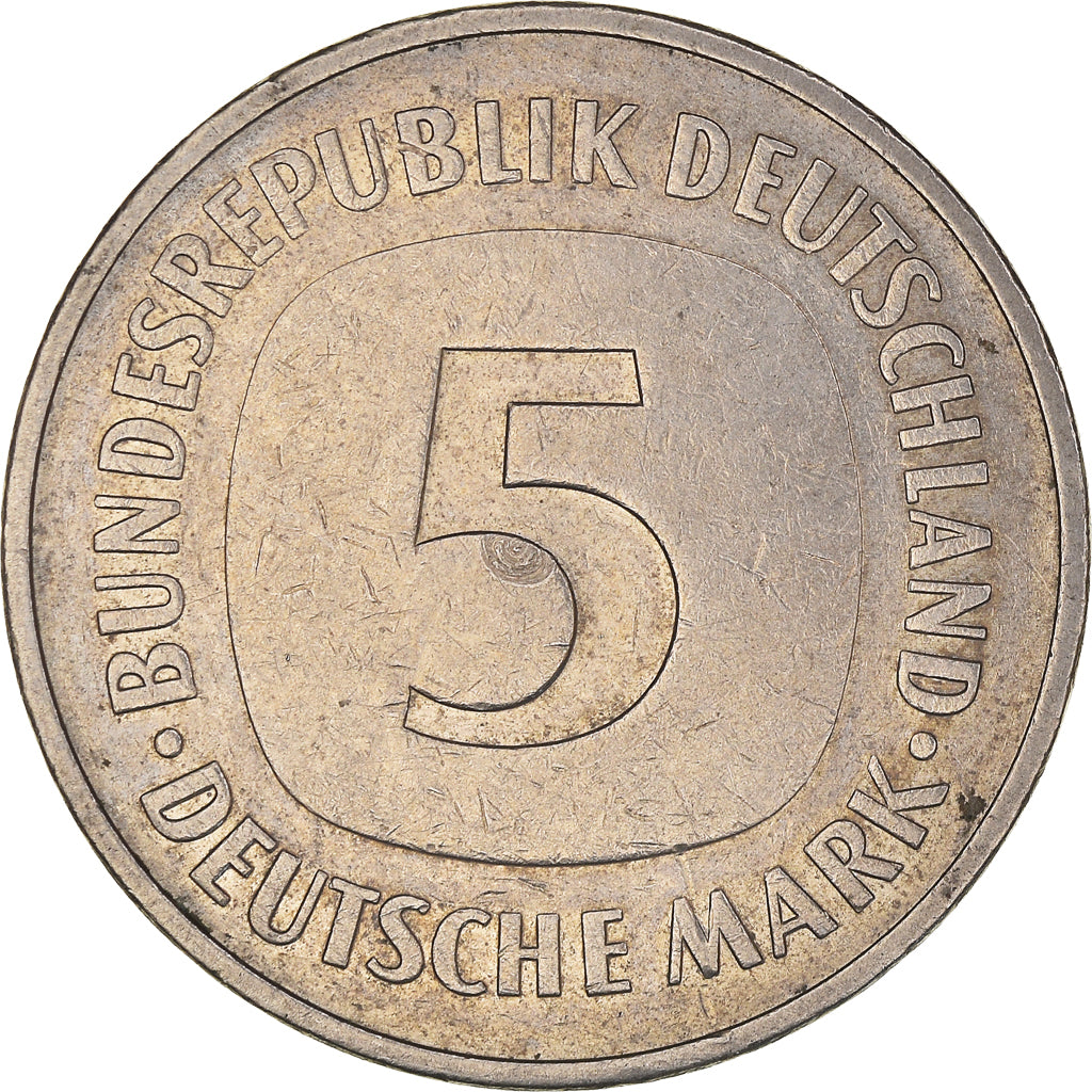 Moneta, Niemcy - RFN, 5 Mark, 1975, Karlsruhe, AU(50-53), Miedź-Nikiel