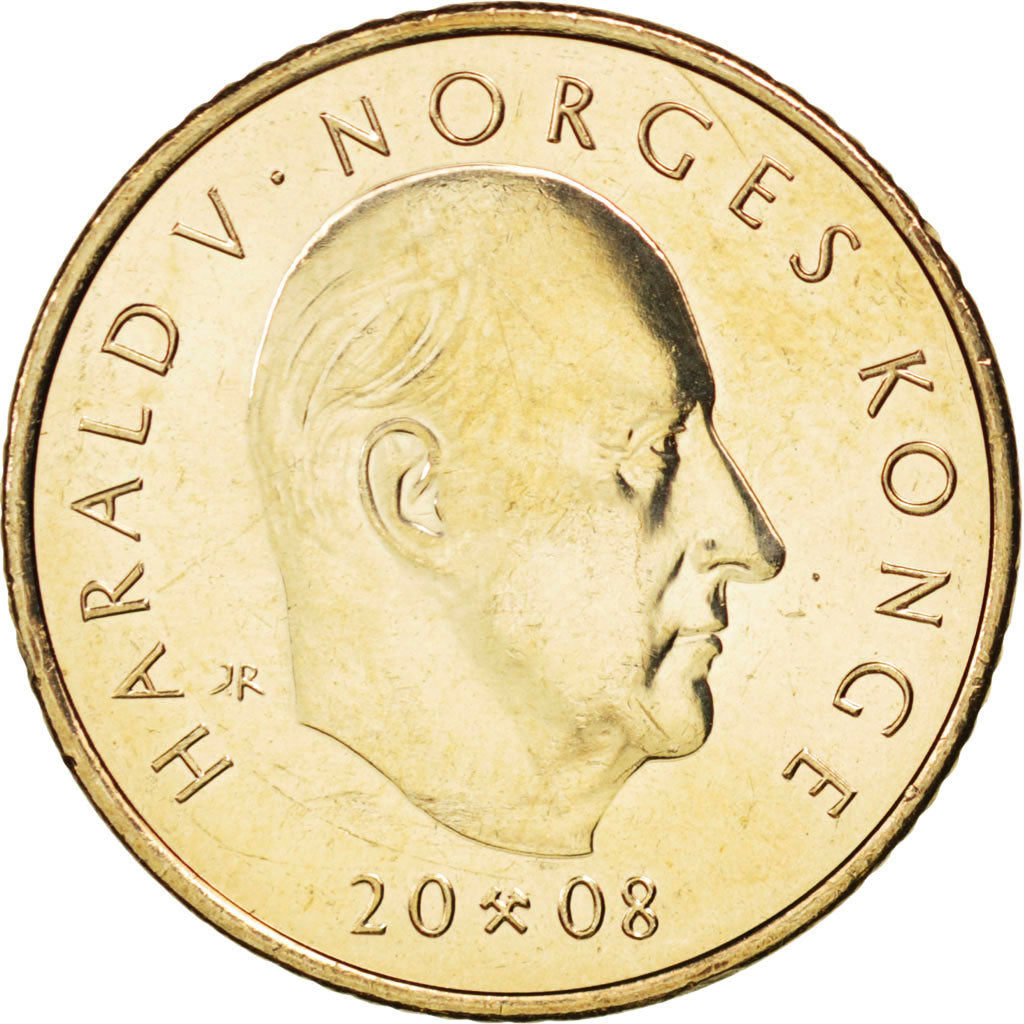 NORWAY, 10 Kroner, 2008, Royal Norwegian Mint, KM #482, MS(63), Nickel-Brass,...