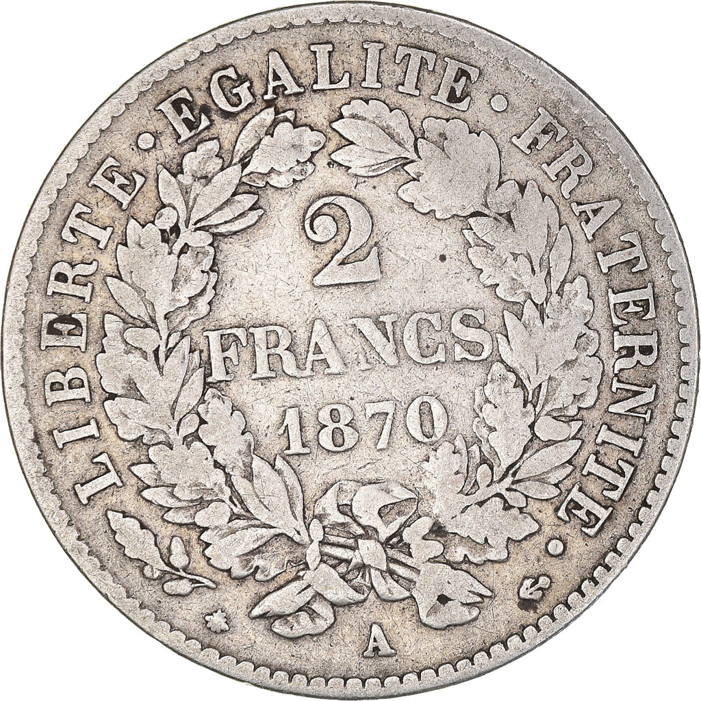 Münze, Frankreich, Cérès, 2 Francs, 1870, Paris, S+, Silber, KM:817.1