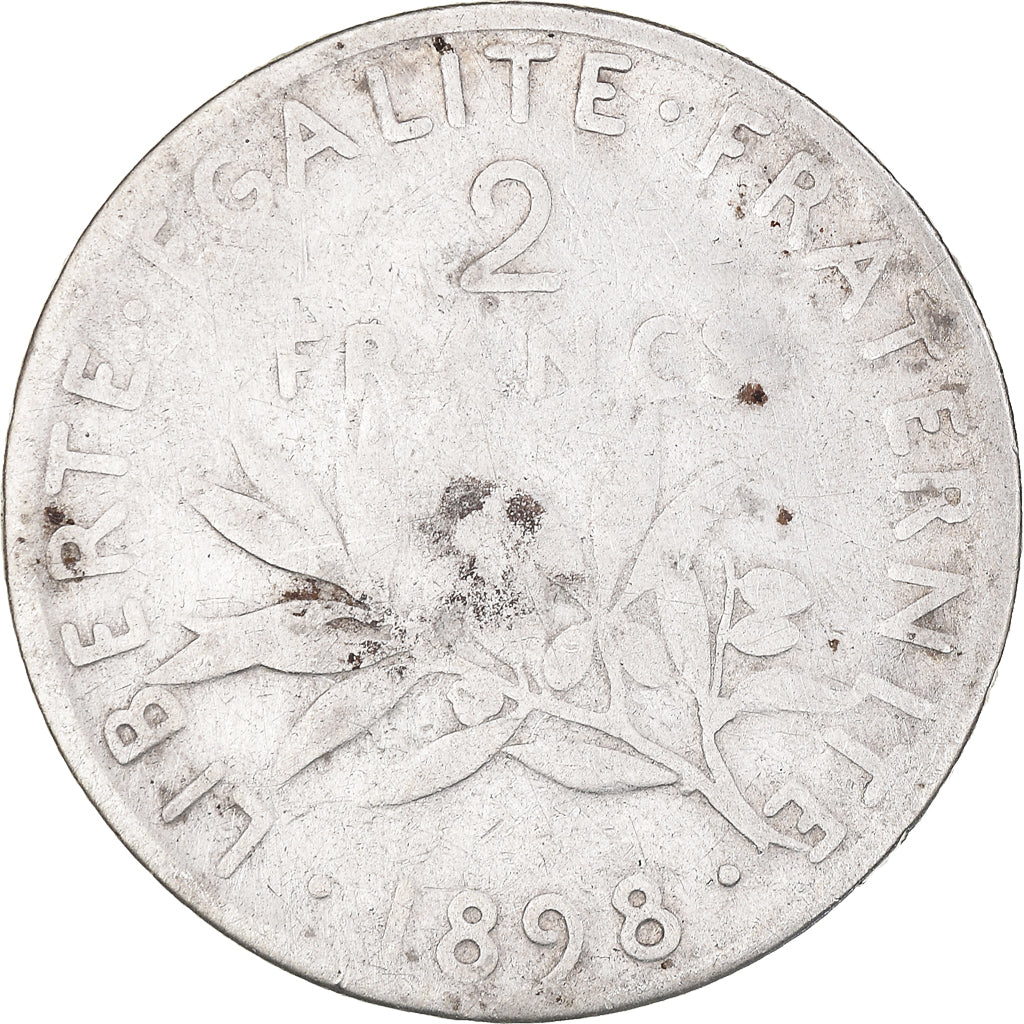 Moneta, Francja, Semeuse, 2 Francs, 1898, Paris, F(12-15), Srebro, KM:845.1