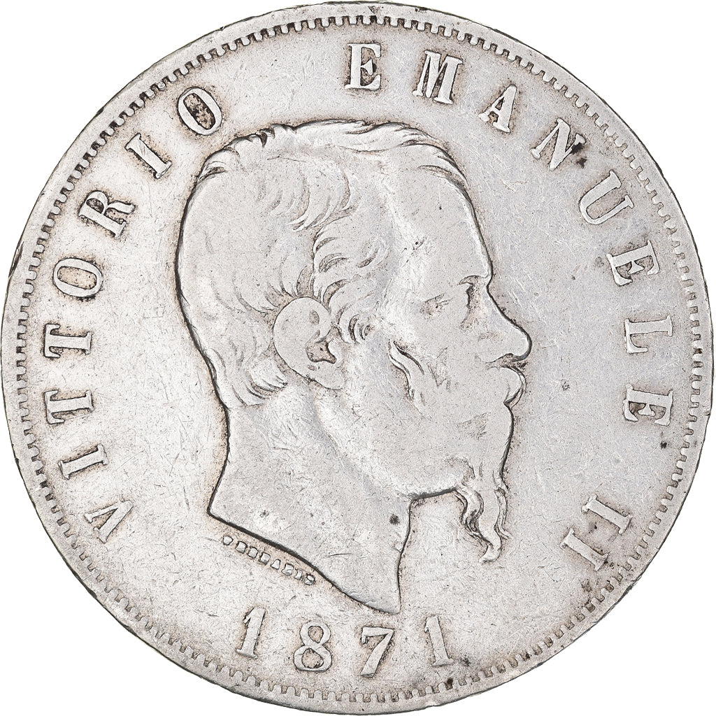 Monnaie, Italie, Vittorio Emanuele II, 5 Lire, 1871, Milan, TB+, Argent, KM:8.3