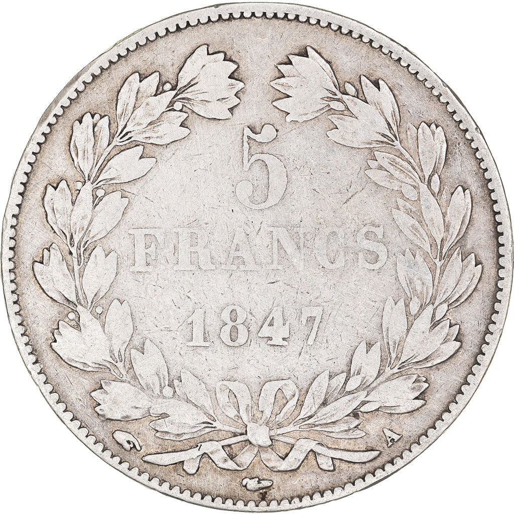 Moneta, Francia, Louis-Philippe, 5 Francs, 1847, Paris, MB, Argento, KM:749.1