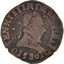Coin, France, Henry III, Double Tournois, 1589, Lyon, VF(30-35), Copper, CGKL:66
