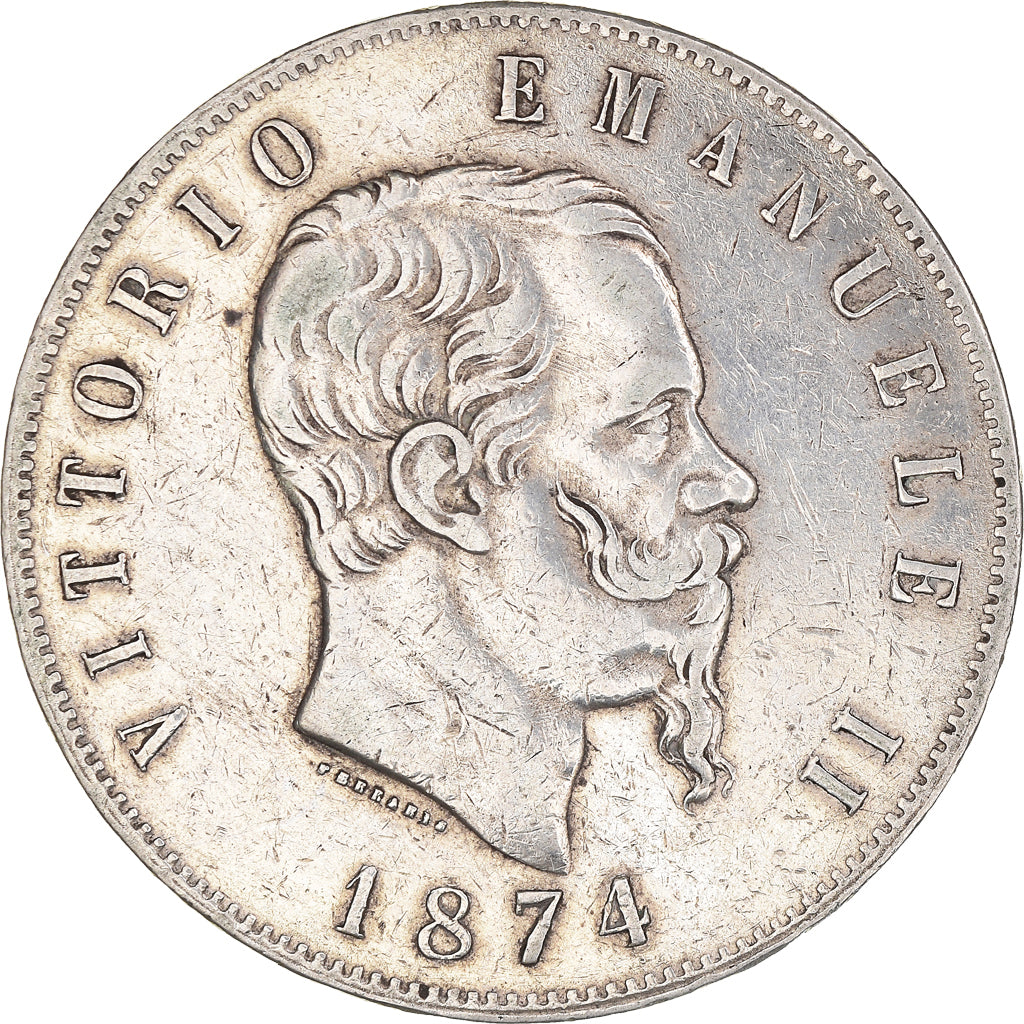 Münze, Italien, Vittorio Emanuele II, 5 Lire, 1874, Milan, SS, Silber, KM:8.3