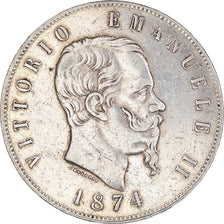 Münze, Italien, Vittorio Emanuele II, 5 Lire, 1874, Milan, SS, Silber, KM:8.3