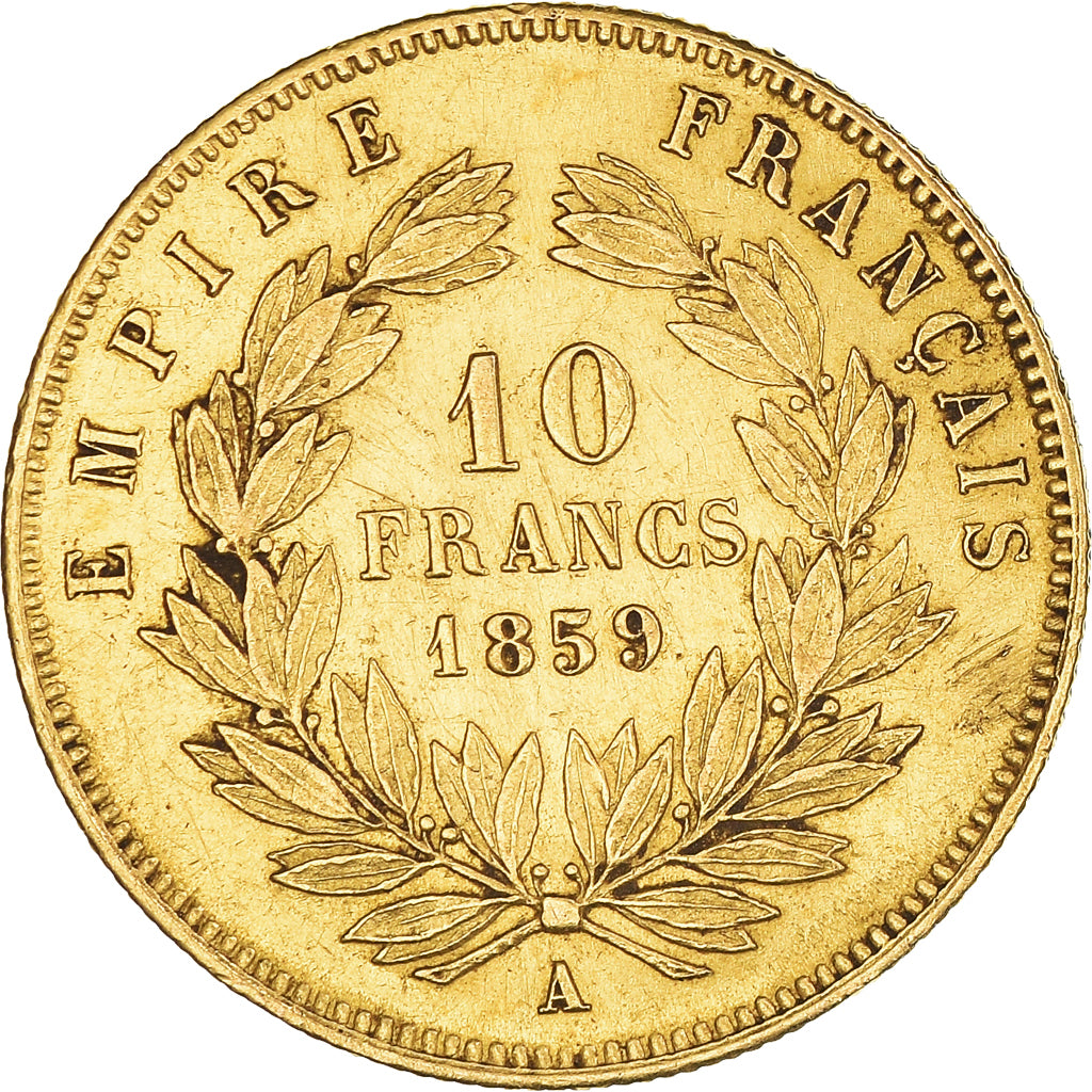 Moneta, Francja, Napoleon III, 10 Francs, 1859, Paris, AU(50-53), Złoto
