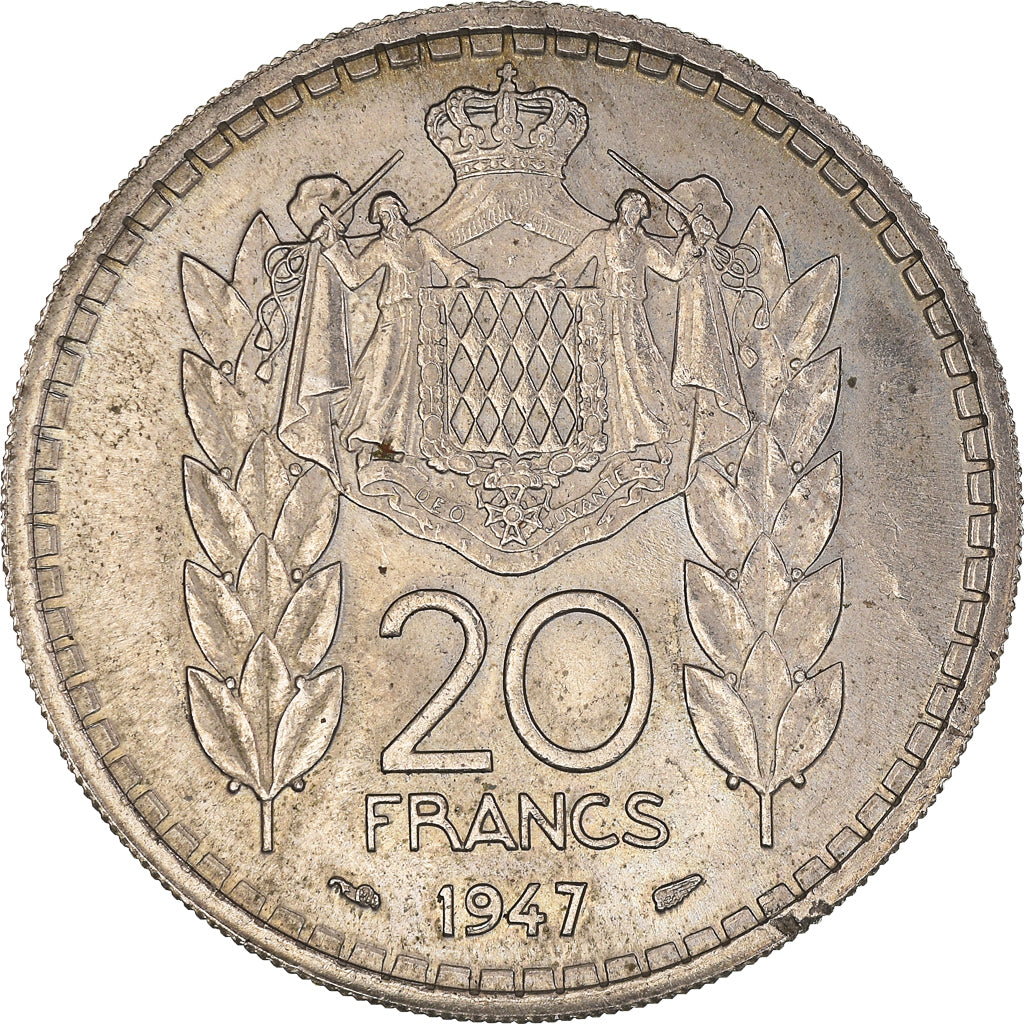 Münze, Monaco, Louis II, 20 Francs, Vingt, 1947, VZ, Kupfer-Nickel, KM:124