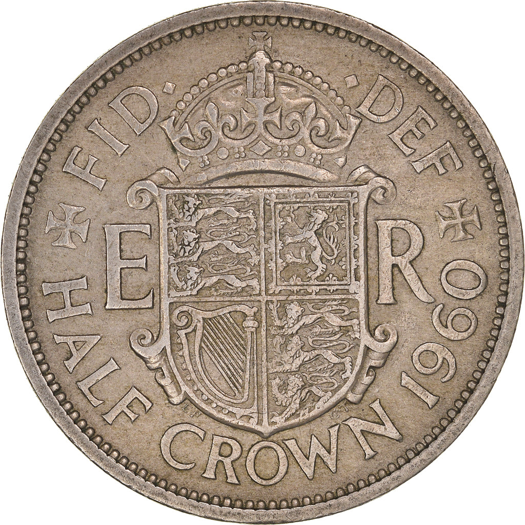 Coin, Great Britain, Elizabeth II, 1/2 Crown, 1960, EF(40-45), Copper-nickel