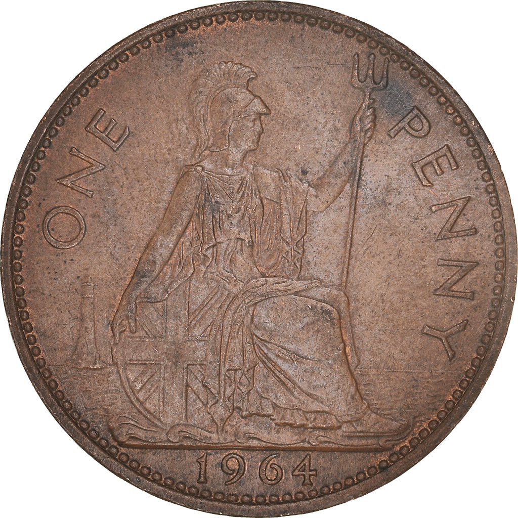 Coin, Great Britain, Elizabeth II, Penny, 1964, AU(50-53), Bronze, KM:897