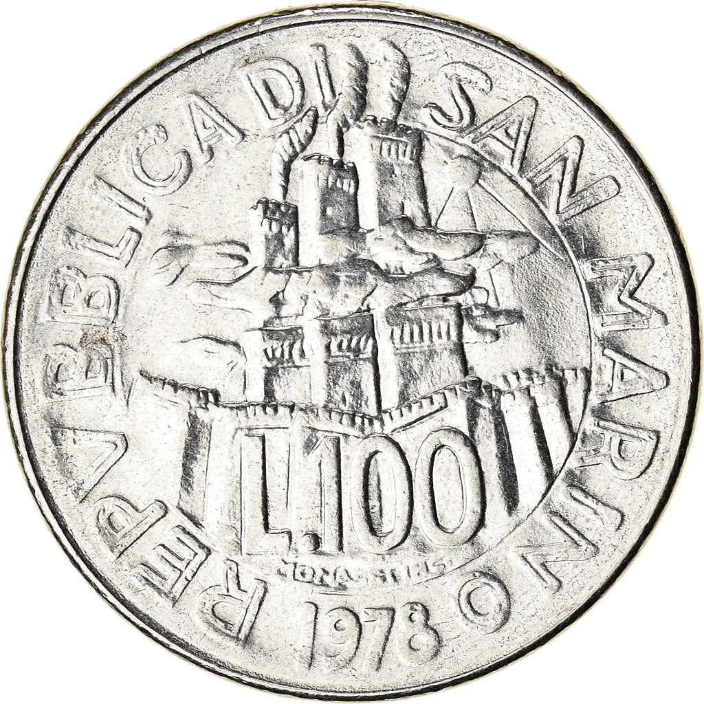 Coin, San Marino, 100 Lire, 1978, AU(50-53), Steel, KM:82